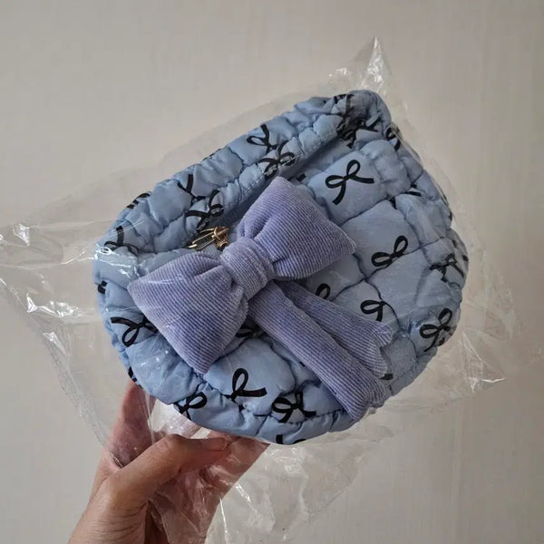 [BUNJANG] Sky Blue Ribbon Quilting Mini Tote Bag with Keyring / 새상품 )하늘색 리본 퀄팅백 ->키링포함