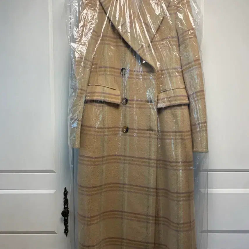 [BUNJANG] DUEL Check Pattern Double Coat Beige / 듀엘 체크 패턴 더블 코트 베이지
