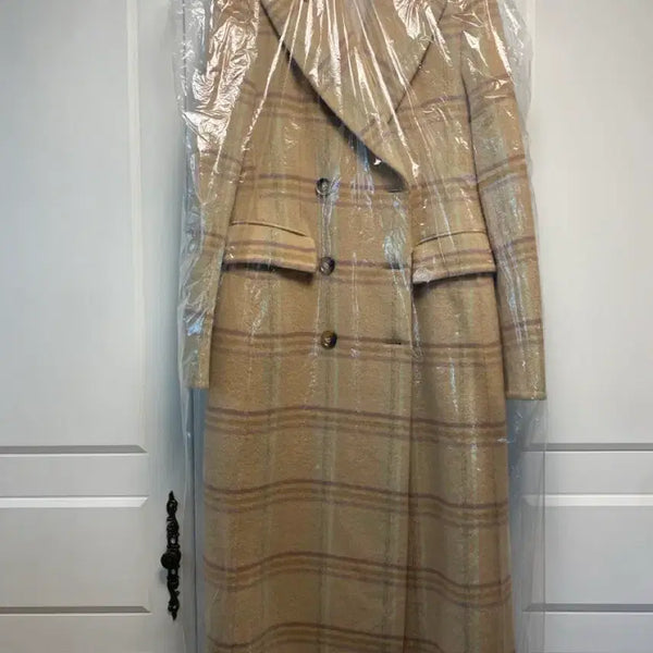 [BUNJANG] DUEL Check Pattern Double Coat Beige / 듀엘 체크 패턴 더블 코트 베이지