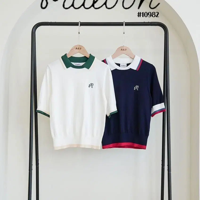 [BUNJANG] Malbon Women's Color-Blocked Collar T-Shirt / 말본 여성 오픈 배색 카라티셔츠