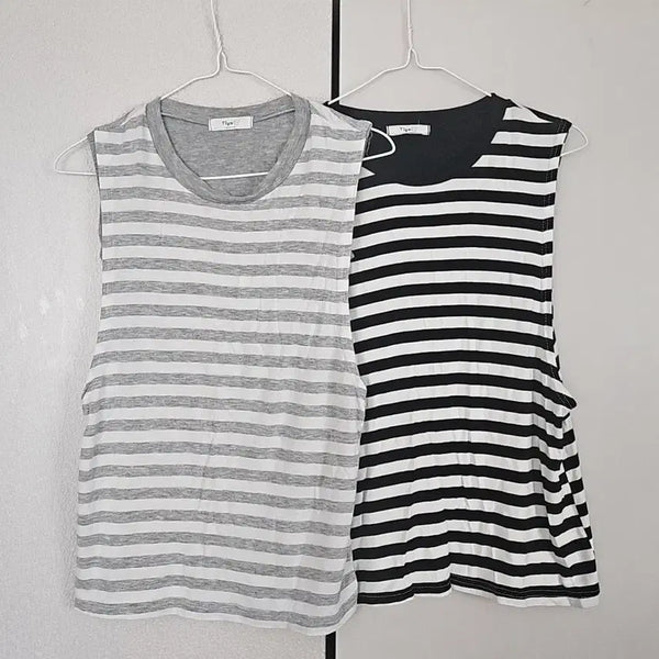 [BUNJANG] Striped Sleeveless Top 2-Set (Size 55) / 단가라 민소매 스트라이프 나시 2종(55사이즈)