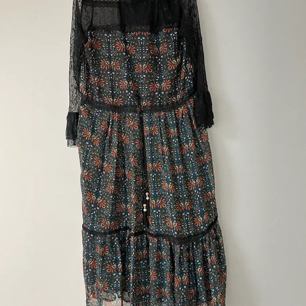 [BUNJANG] Black Lace Floral Long Dress / 블랙 레이스 플로럴 롱 원피스