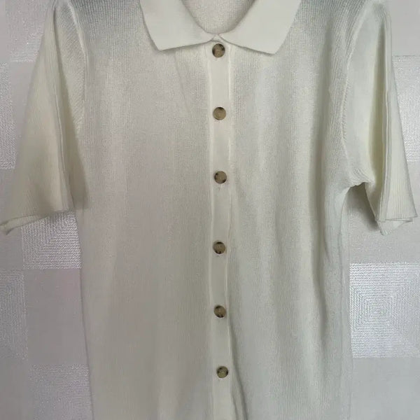 [BUNJANG] T&G Collared Short Sleeve Knit Top - Ivory / T&G 카라 니트 화이트