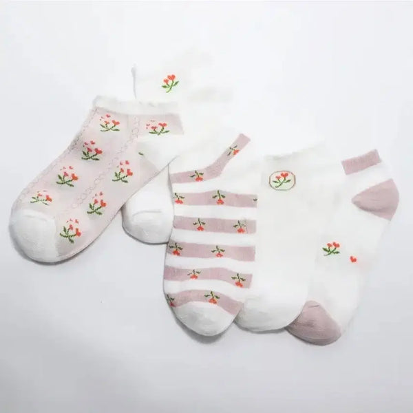 [BUNJANG] Floral Ankle Socks (5-Pair Set) / 꽃무늬 발목 양말 5켤레