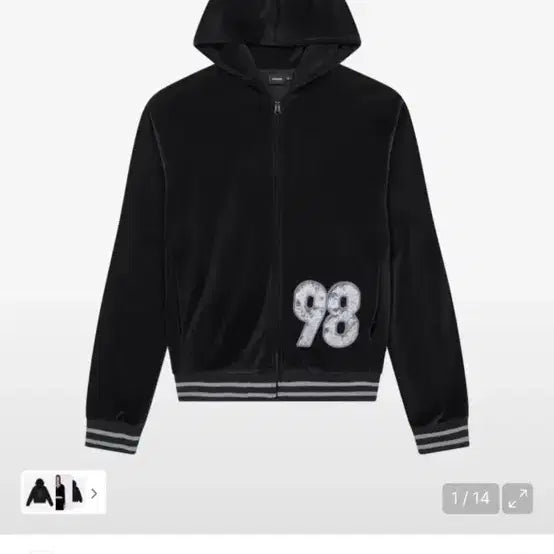 [BUNJANG] Arkham 98 Patch Belvoir Zip-Up Hoodie Black / 아캄 98 패치 벨루어 집업 후드 블랙