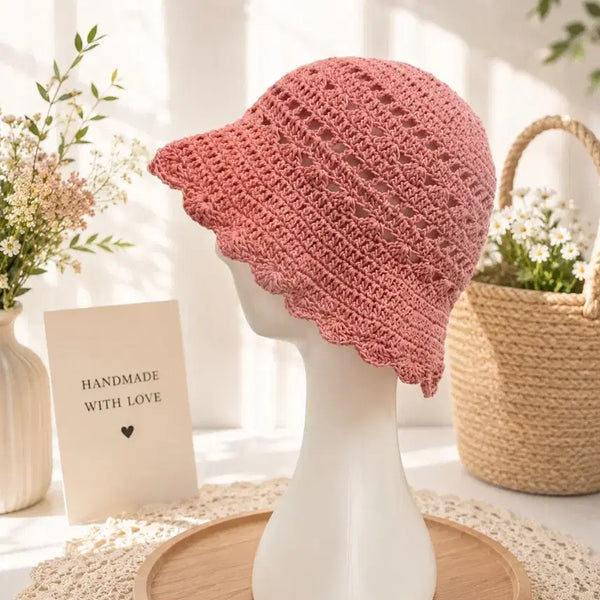 [BUNJANG] Handmade Knit Bucket Hat (Dusty Pink) / 핸드메이드 뜨개 모자  버킷햇 (인디핑크)