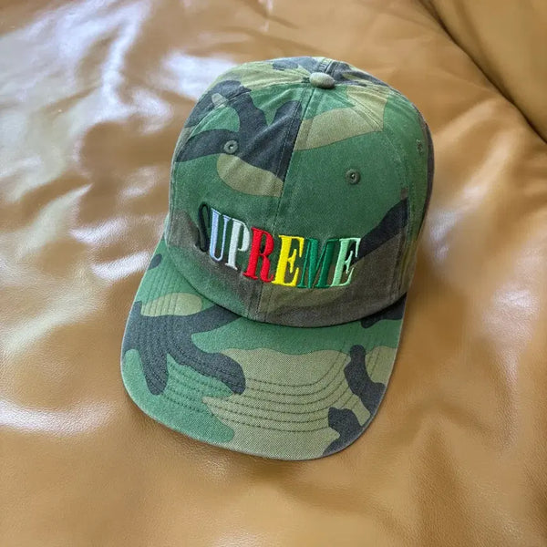 [BUNJANG] Supreme 6-Panel Cap Woodland Camo Multi-Color Logo / 슈프림 6패널 볼캡 모자 멀티 컬러 로고 우드랜드 카모