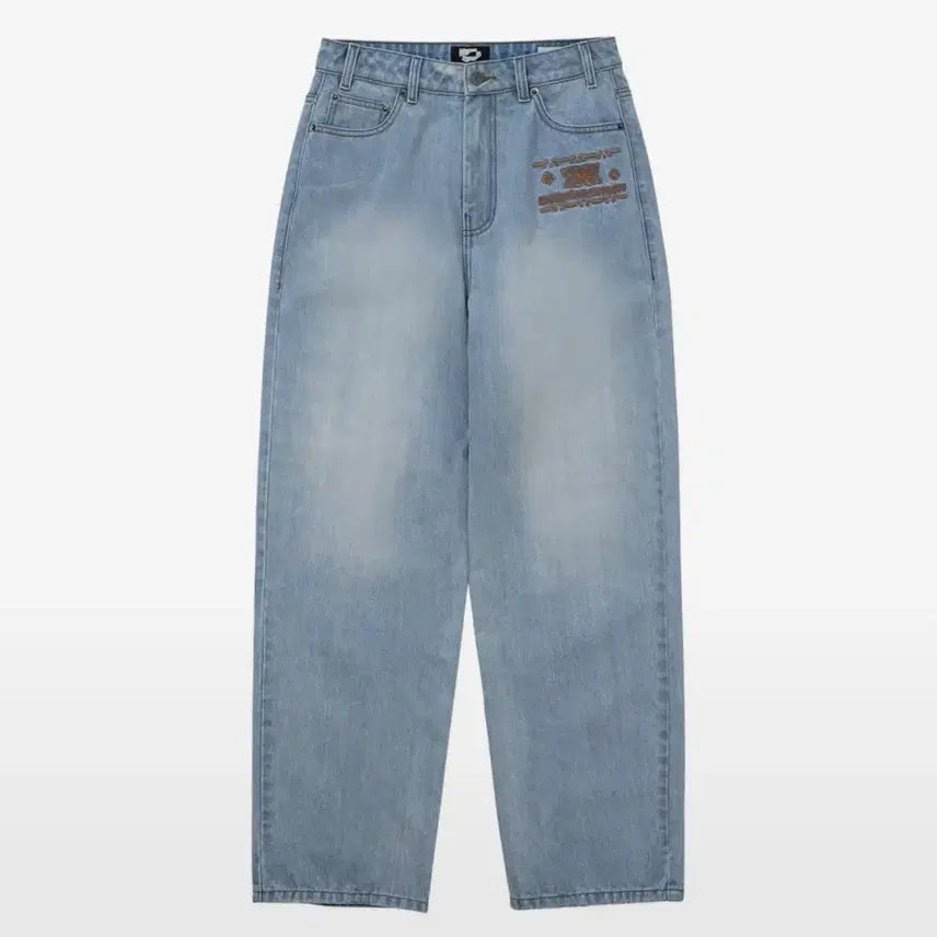 [BUNJANG] Wellbeing Express Embroidered Patch Jeans Light Blue S / 웰빙익스프레스 데님 팬츠 S