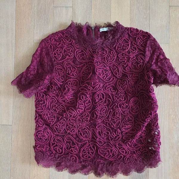 [BUNJANG] Zara Lace Blouse Burgundy L / 자라 레이스 블라우스 버건디 L 55 마른66