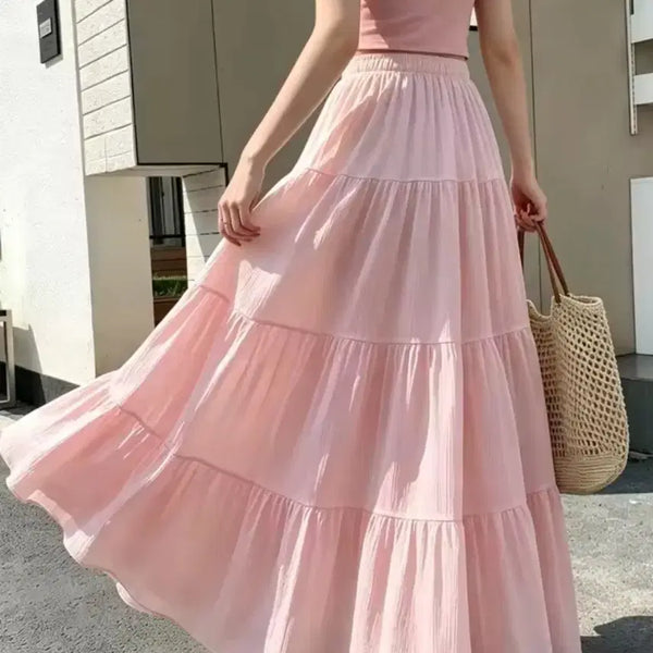 [BUNJANG] Pink Ruffled Long Skirt / 롱 원피스 캉캉 스커트 핑크(새것)