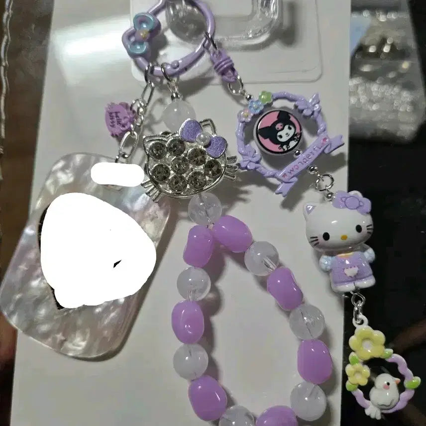 [BUNJANG] Handmade Purple Kitty Kuromi Charm Keychain / [핸드메이드] 보라색 키티 쿠로미 키링