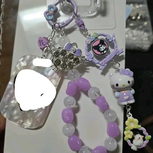 [BUNJANG] Handmade Purple Kitty Kuromi Charm Keychain / [핸드메이드] 보라색 키티 쿠로미 키링
