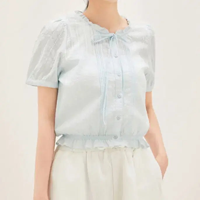 [BUNJANG] ROEM Frill Neck Blouse Sky Blue S / <거의새상품 무배> 로엠 프릴넥 블라우스 스카이블루S