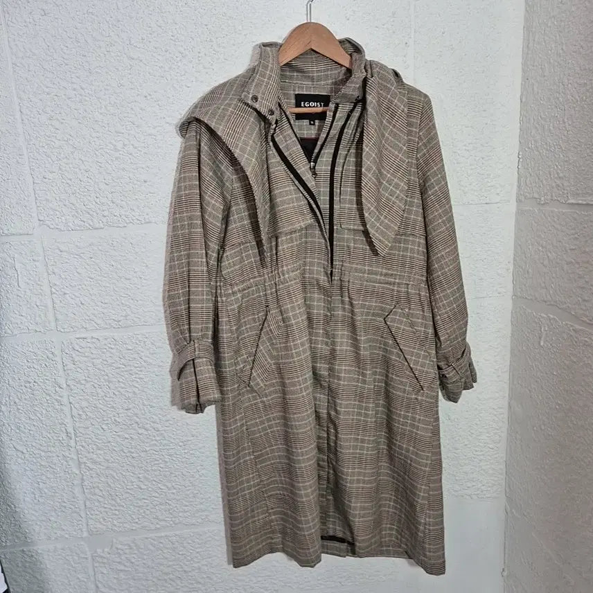 [BUNJANG] EGOIST Check Pattern Hooded Coat / 에고이스트 EGOIST 체크 패턴 후드 코트