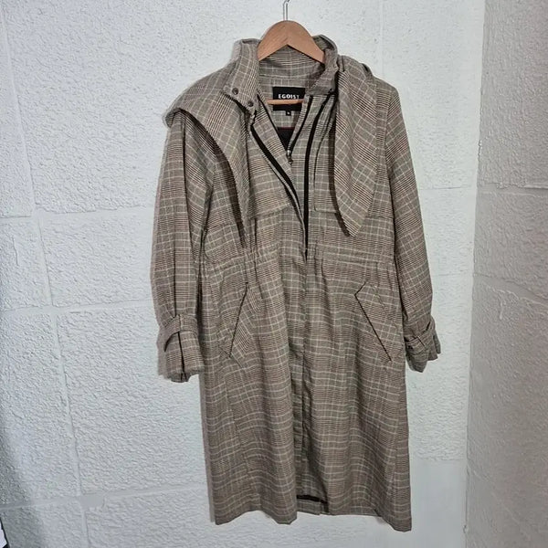[BUNJANG] EGOIST Check Pattern Hooded Coat / 에고이스트 EGOIST 체크 패턴 후드 코트