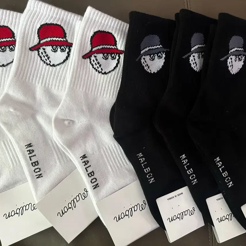 [BUNJANG] Malbon Golf Socks (White/Black) - 6 Pairs / 말본 골프 양말 화이트/블랙 6켤레 색상선택가능