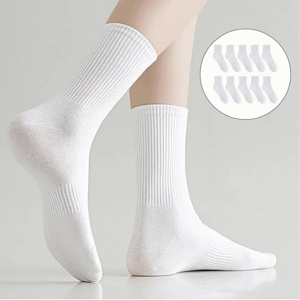 [BUNJANG] Premium Plain White Women's Crew Socks - Pack of 20 / (새상품)화이트 중목 양말 여자 학생 프리미엄 무지 여성 양말20 결레
