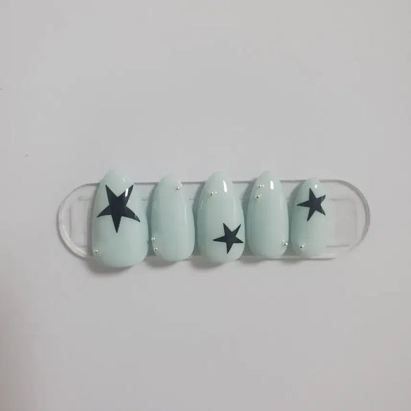 [BUNJANG] Pastel Mint Star Nail Tips (Customizable) / 파스텔 민트 별 네일팁(색상변경가능)