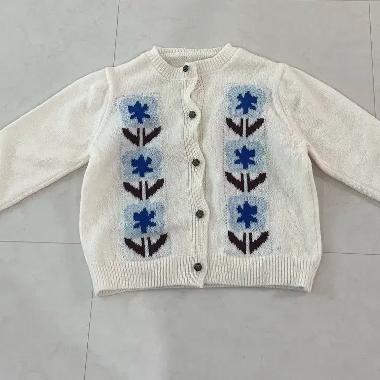 [BUNJANG] Ivory Floral Pattern Cardigan / 아이보리 꽃무늬 가디건