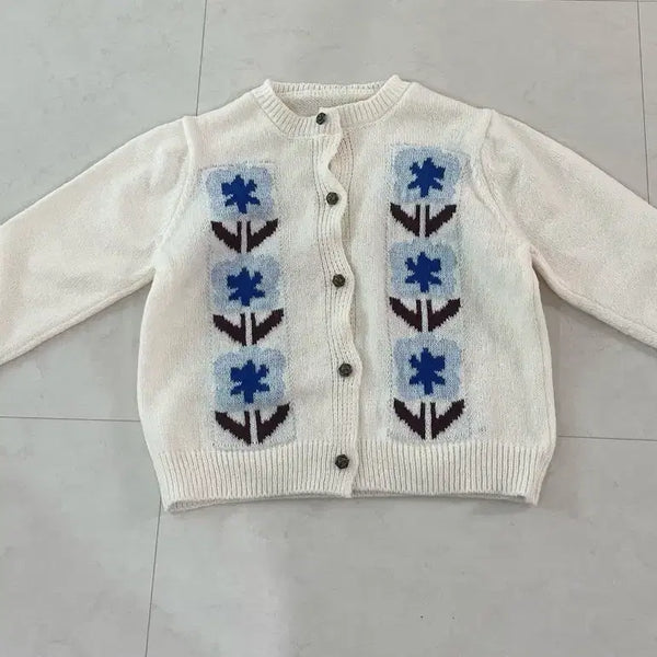 [BUNJANG] Ivory Floral Pattern Cardigan / 아이보리 꽃무늬 가디건