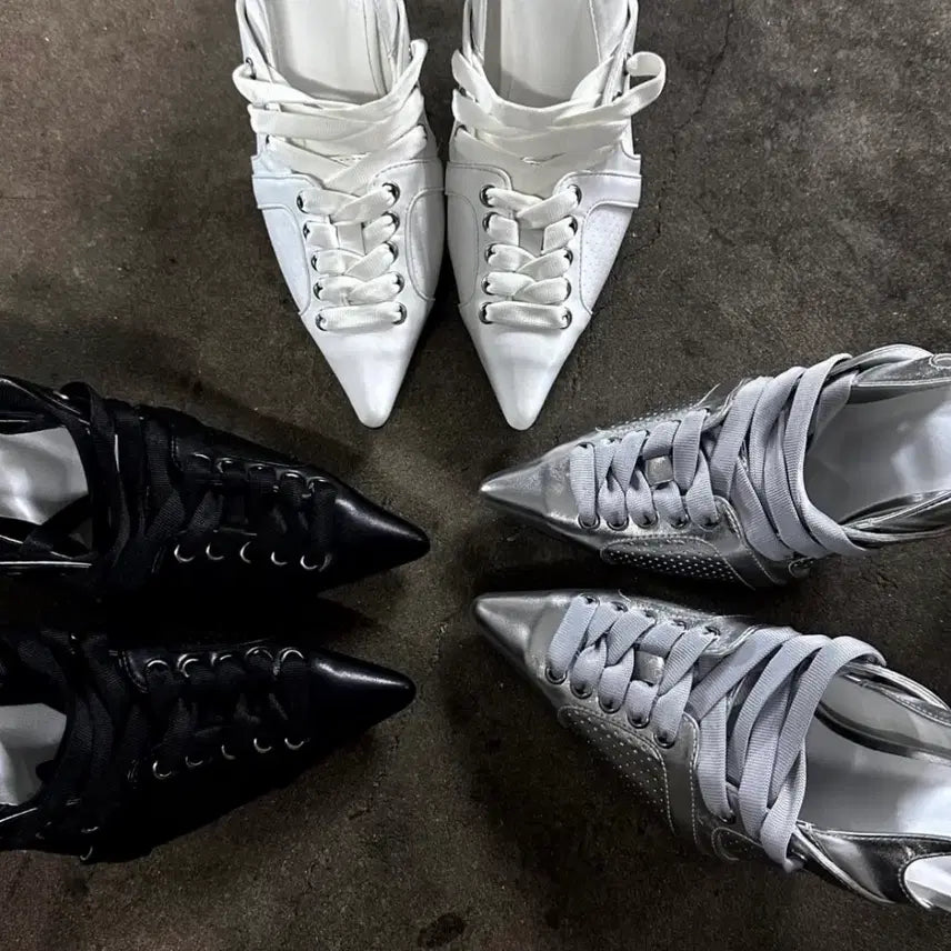 [BUNJANG] Stiletto Heel with Strap - Silver / 스트랩 스틸레토 힐 y2k 실버