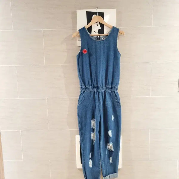[BUNJANG] Distressed Denim Overalls / 청 데님 멜빵 바지 찢청
