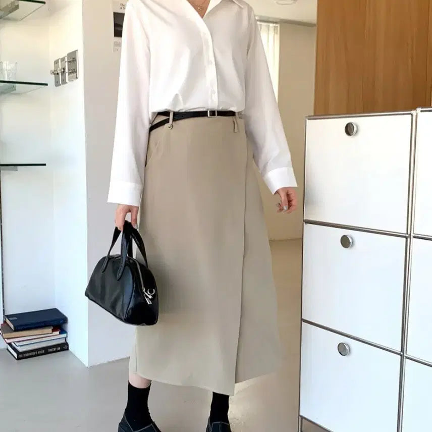 [BUNJANG] D-Ring Belt Pocket Asymmetrical Long Skirt / [새상품] D링고리 벨트 포켓 롱 언발 스커트