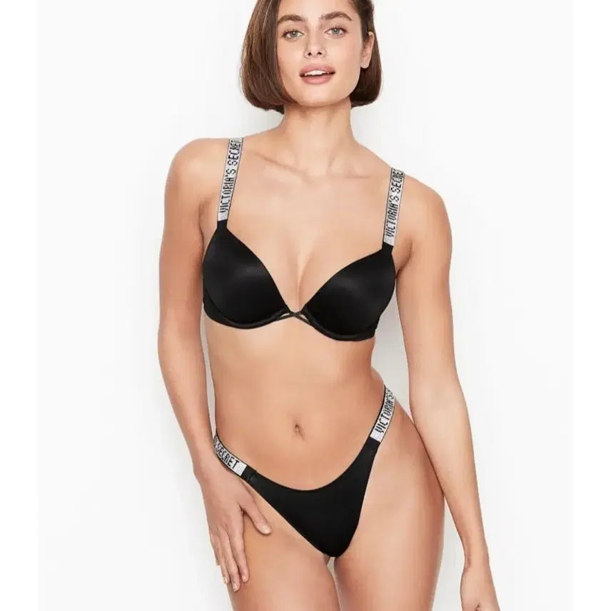 [BUNJANG] Victoria's Secret Logo Shine Strap Bombshell Bra & Thong Set 32A/XS / 빅토리아 시크릿 로고 샤인 스트랩 밤쉘 브라 티팬티 세트 32A/XS