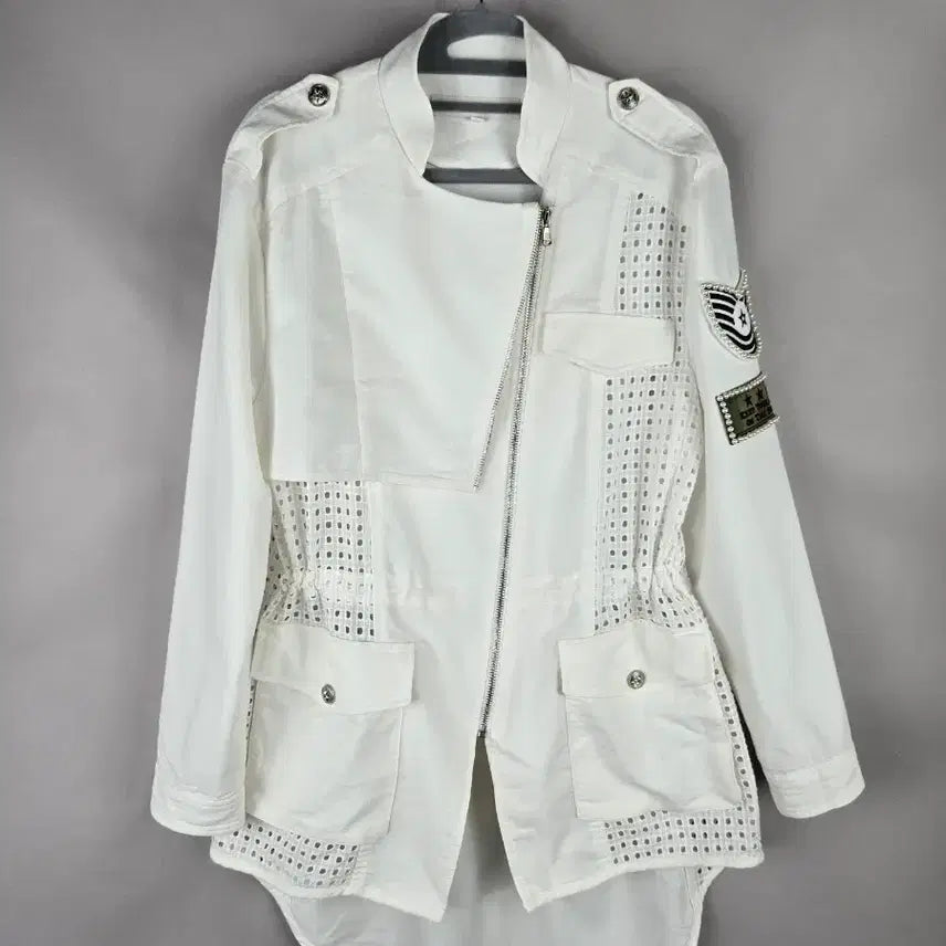 [BUNJANG] Egoist Women's Linen Span Wappen Half Jacket Size 55 White / [무료배송]에고이스트 55 여성 린넨 스판 와펜 하프 자켓