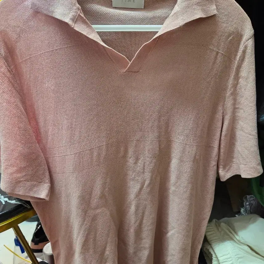 [BUNJANG] Time Karat Short Sleeve Knit Pink / 타임 카라 반팔 니트 핑크