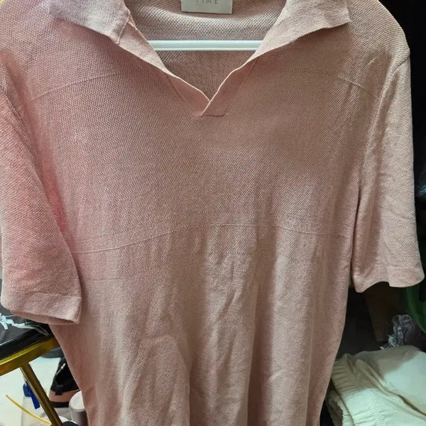 [BUNJANG] Time Karat Short Sleeve Knit Pink / 타임 카라 반팔 니트 핑크