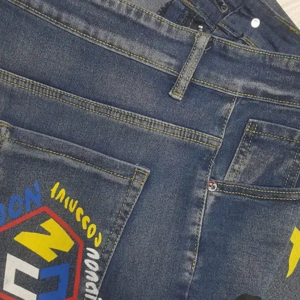 [BUNJANG] Imported Denim Pants with Printing Logo (4-Way Stretch) Size 32-33" / 프린팅로고(사방스판) 수입대님 32~33"실측(No.357)S급!