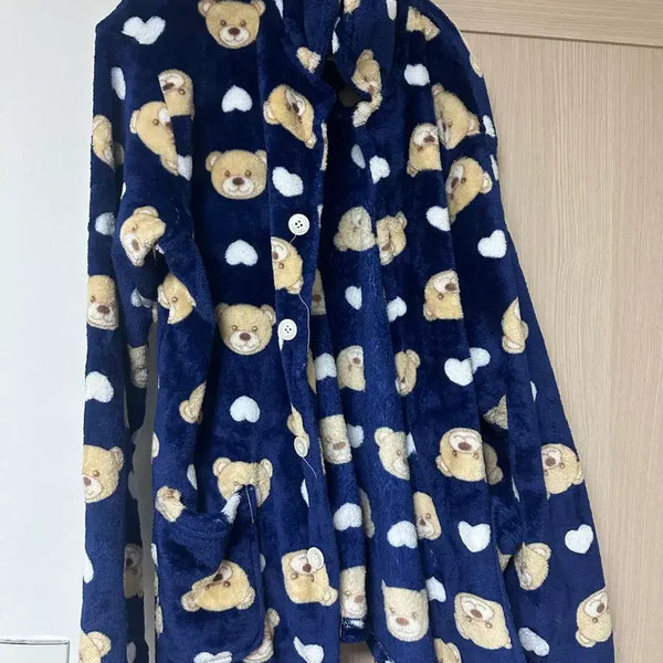 [BUNJANG] Fleece Pajamas with Cute Bear Pattern / 잠옷