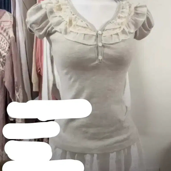 [BUNJANG] Princess Lovely Lace Frill Puff Short Sleeve / 공주 러블리 레이스 프릴 퍼프 반팔 히메갸루라떼갸루리즈리사트랄라라오월