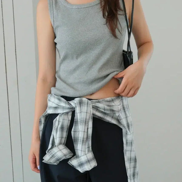 [BUNJANG] Real Coco Ribbed Sleeveless Top Grey / 리얼코코 골지 나시 그레이