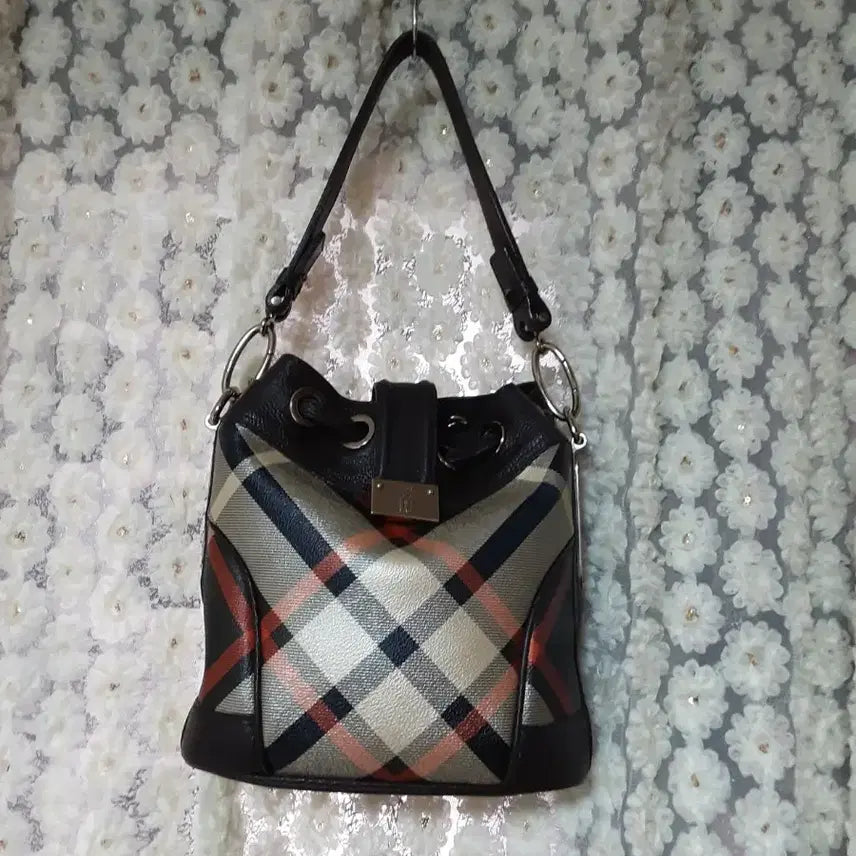 [BUNJANG] Daks Check Bucket Hobo Bag Canvas Leather / 닥스체크버킷 호보백
