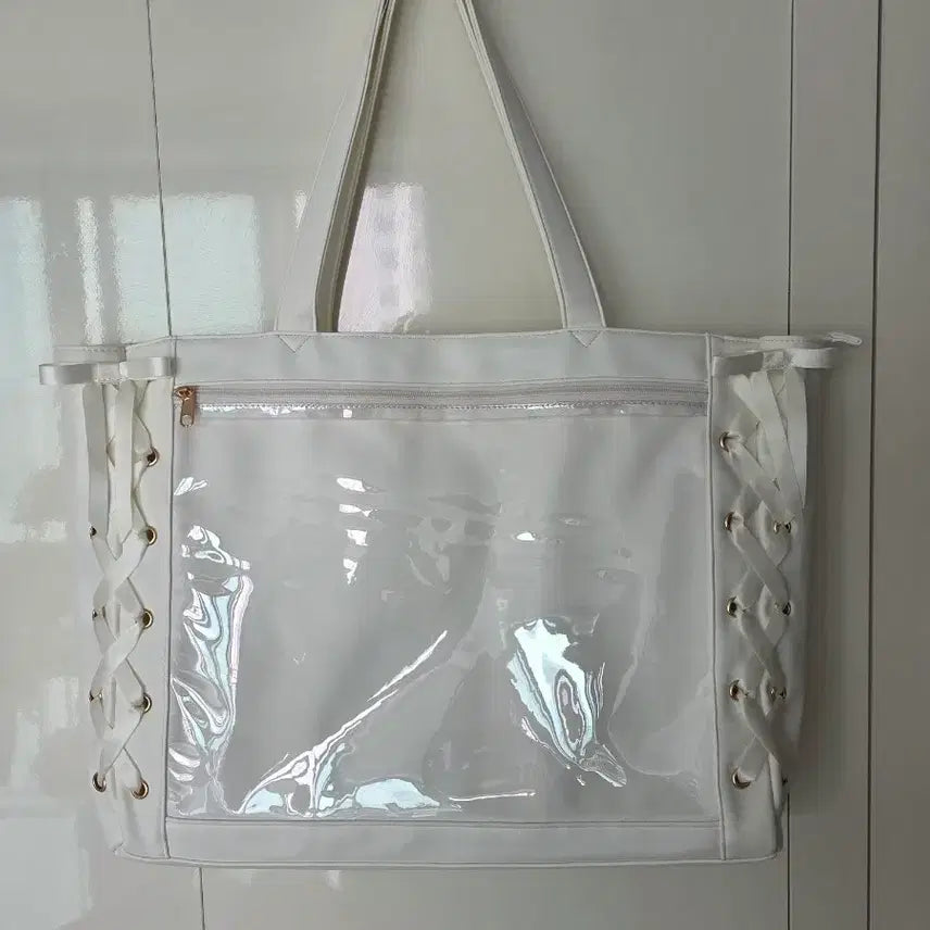[BUNJANG] WEGO Lace-up Ita Bag White L / WEGO 위고 레이스업 이타백 화이트 L a3