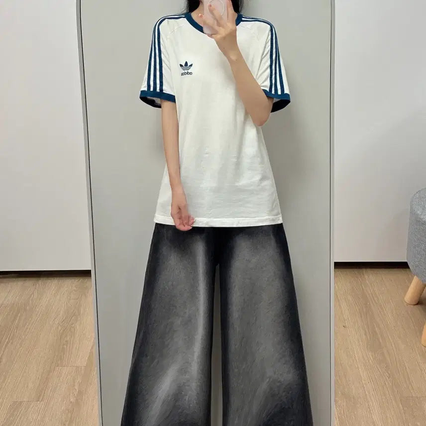 [BUNJANG] Adidas Dark Blue Three-Stripes White Ringer T-Shirt / 아디다스 다크블루 삼선 화이트 링거 반팔 티셔츠