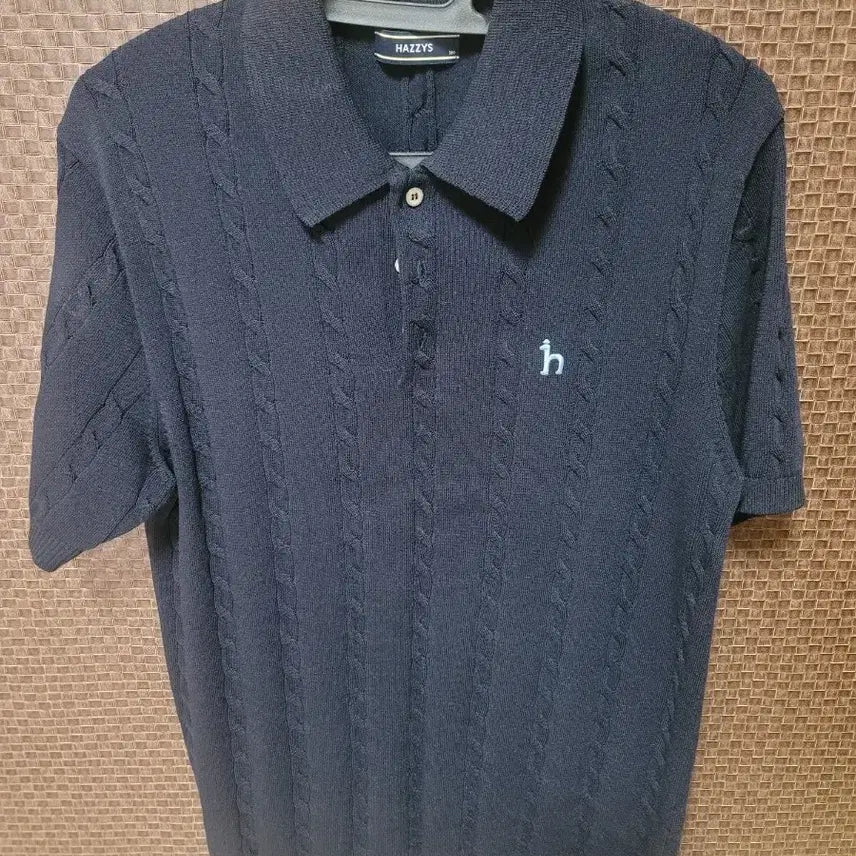 [BUNJANG] Hazzys Cable Collar Short Sleeve Polo Shirt Navy / 헤지스 케이블 카라 반팔