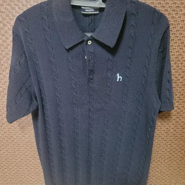[BUNJANG] Hazzys Cable Collar Short Sleeve Polo Shirt Navy / 헤지스 케이블 카라 반팔