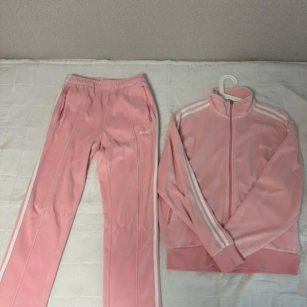 [BUNJANG] NERDY Velvet Track Top Jersey Velour Pink S Size Set / 널디 벨벳 트랙탑 져지 벨루아 핑크 s사이즈 딸기우유 세트 NDY