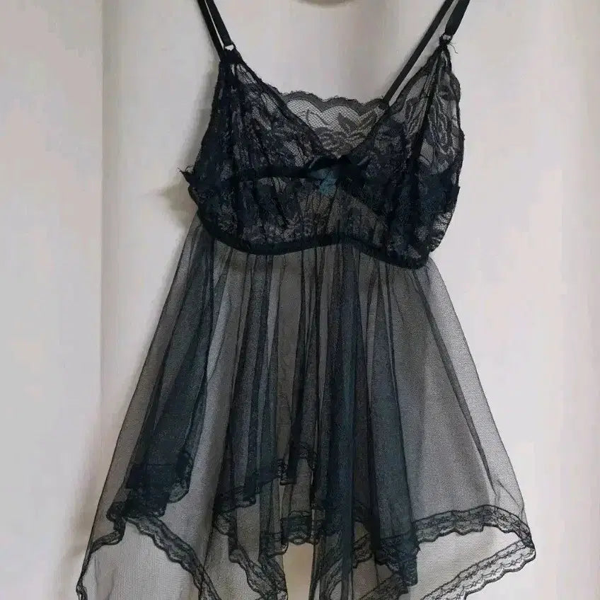 [BUNJANG] Black See-Through Lace Slip (Size S) / 시스루 레이스 슬립S