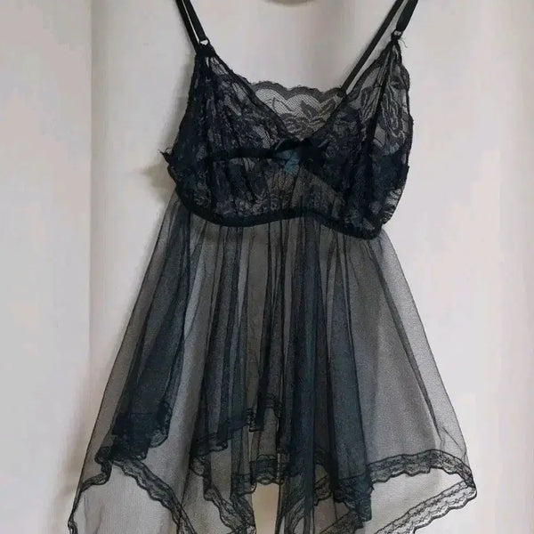 [BUNJANG] Black See-Through Lace Slip (Size S) / 시스루 레이스 슬립S