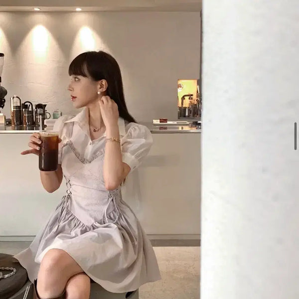 [BUNJANG] Cloud Emotion House of Jacquard Mini Dress Set (Cottage Beige) / 클라우드이모션 하우스 오브 자카드원피스 미니 코토리베이지+블라우스