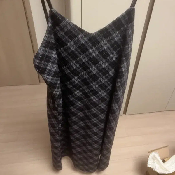 [BUNJANG] Bustier Checkered Long Dress / 뷔스티에체크원피스