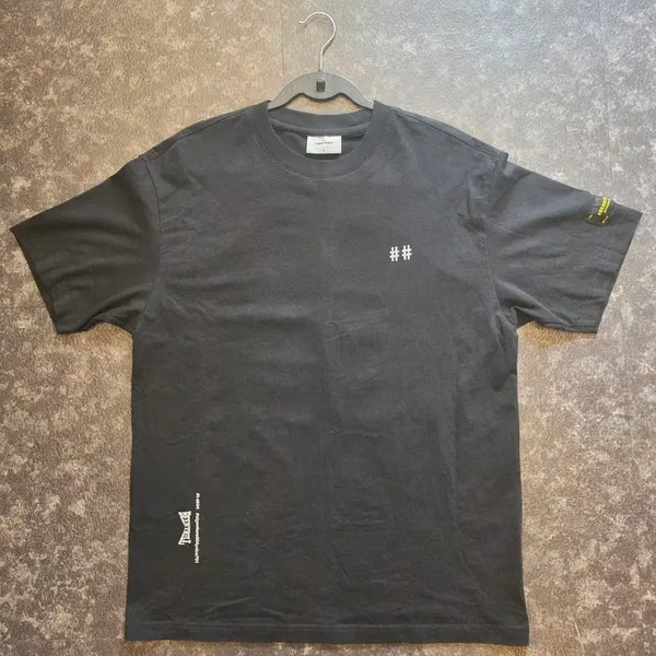 [BUNJANG] BEENTRILL Yellow Taping Hashtag Short Sleeve T-Shirt M / 빈트릴(BEENTRILL) '옐로우 테이핑 해시태그 반팔"