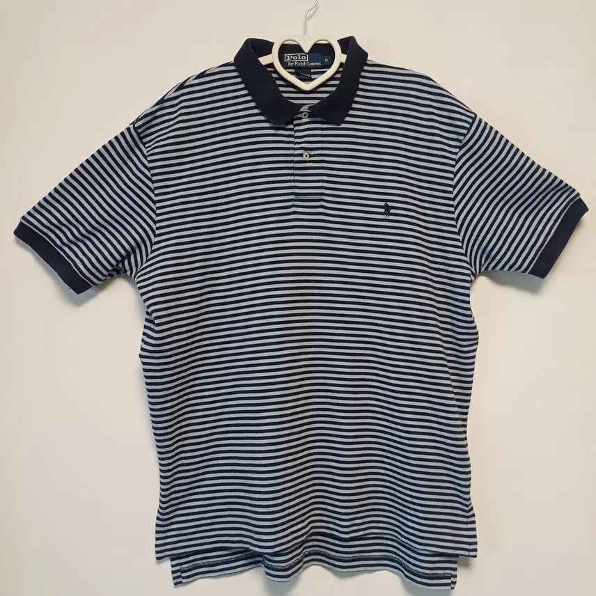 [BUNJANG] Polo Ralph Lauren Classic Fit Border Stripe Polo Shirt (Navy/Light Blue, US M / KR 105) / 폴로랄프로렌 클래식핏 보더 스트라이프 카라티 (표기M/ 국내105)