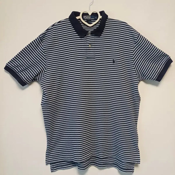 [BUNJANG] Polo Ralph Lauren Classic Fit Border Stripe Polo Shirt (Navy/Light Blue, US M / KR 105) / 폴로랄프로렌 클래식핏 보더 스트라이프 카라티 (표기M/ 국내105)
