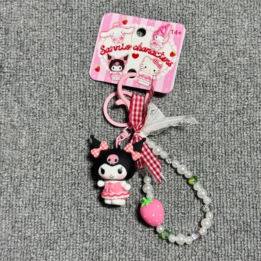 [BUNJANG] Sanrio Kuromi Strawberry Bead Charm / 산리오 쿠로미 딸기 비즈 키링 미사용 새 상품