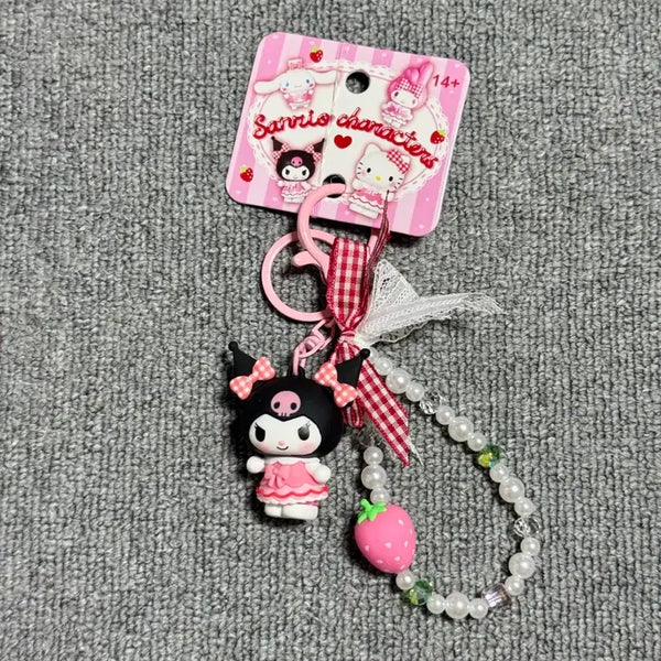[BUNJANG] Sanrio Kuromi Strawberry Bead Charm / 산리오 쿠로미 딸기 비즈 키링 미사용 새 상품